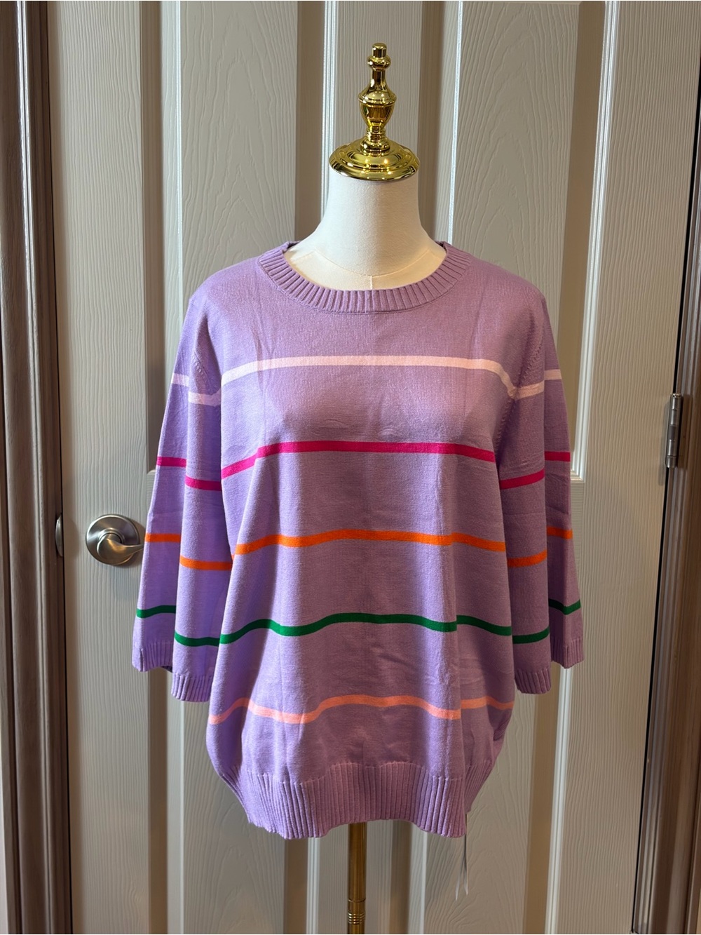 Lavender Striped Crewneck Sweater XL NWT Academia Retro Preppy